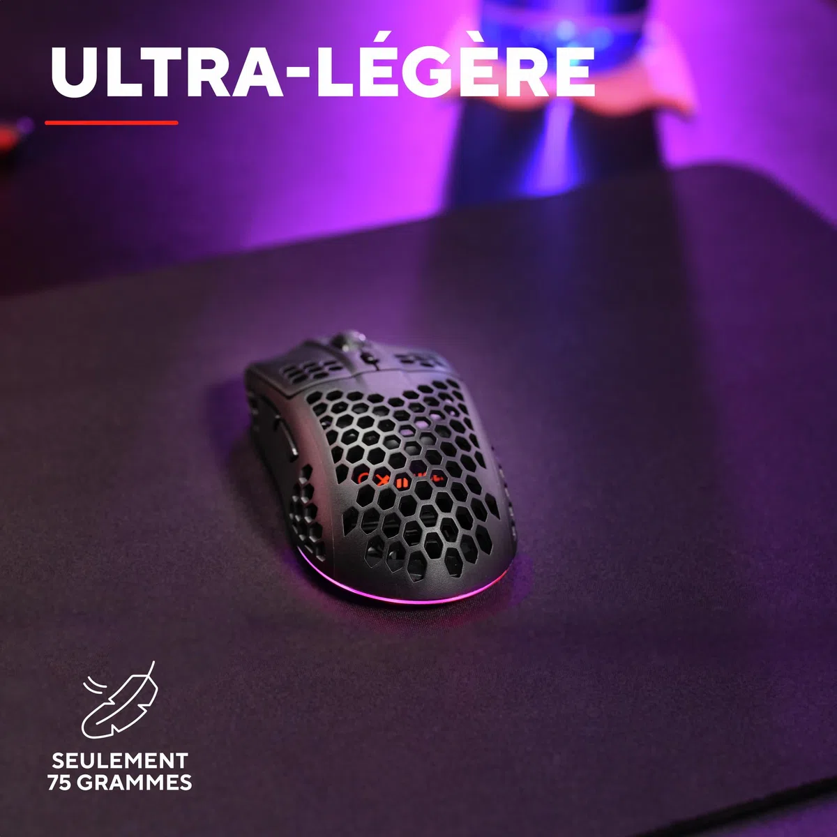 GXTrust Trust Gaming GXT 929 Helox Souris Gaming sans Fil Ultralégère 75g, 80h de Batterie, Récepteur Micro-USB 2,4 GHz, DPI Réglable 800-4800, Souris Gamer Rechargeable LED PC Ordinateur - Noir