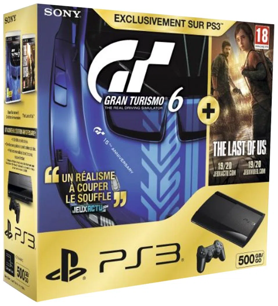 Console PS3 Ultra slim 500 Go noire + Gran Turismo 6 - édition spéciale + The Last of Us