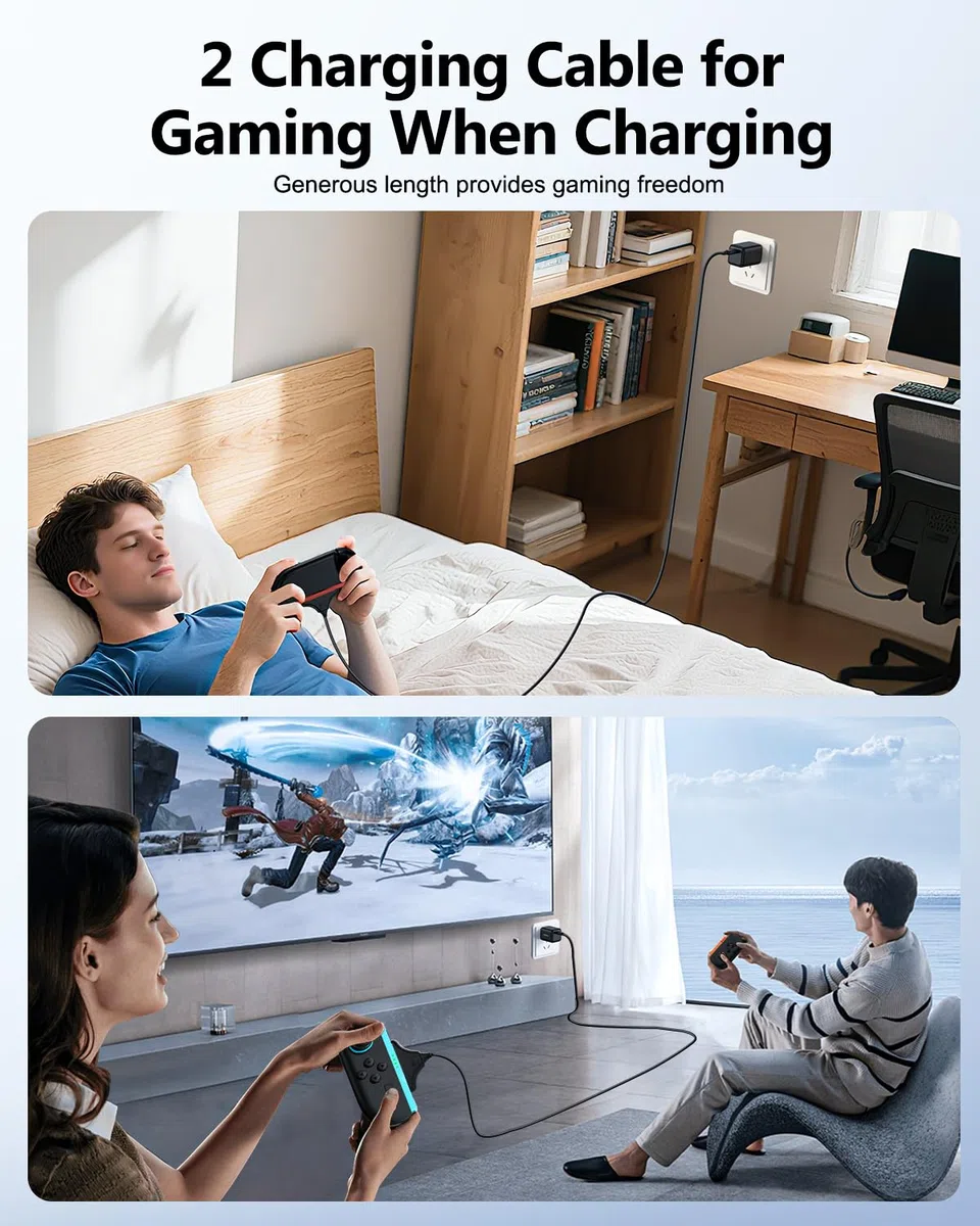 2-Pack 3M Câble de Charge Magnétique pour Nintendo Switch 2 Contrôleur (2025), Fast Charging Cord Accesories pour Joypad 2 Contrôleur Ports USB Nylon Tressé, Replacement Charge Rapide pour NS2