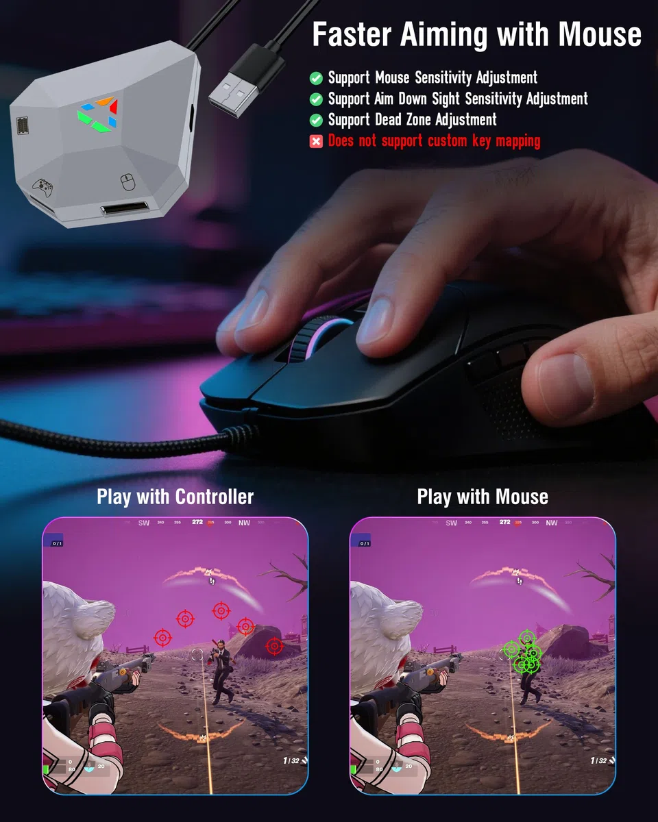 Joso Adaptateur clavier et souris pour NSwitch.Xbox, PS4, Switch Adaptateur de clavier pour jouer Fortnite Apex.FPS,RTS, convertisseur Plug and Play prend en charge la sensibilité des souris