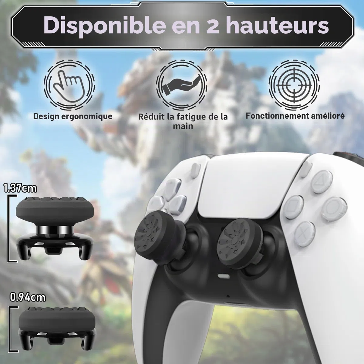 TEUVO Thumbsticks Capuchons Joystick PS5 - FPS Joystick Thumb Grip pour PS4 Grips Manette PS5 Silicone Caps Accessoires Manette Controller à Aide avec Viser, Réduire Pouce Fatigue, Noir 2 pièces
