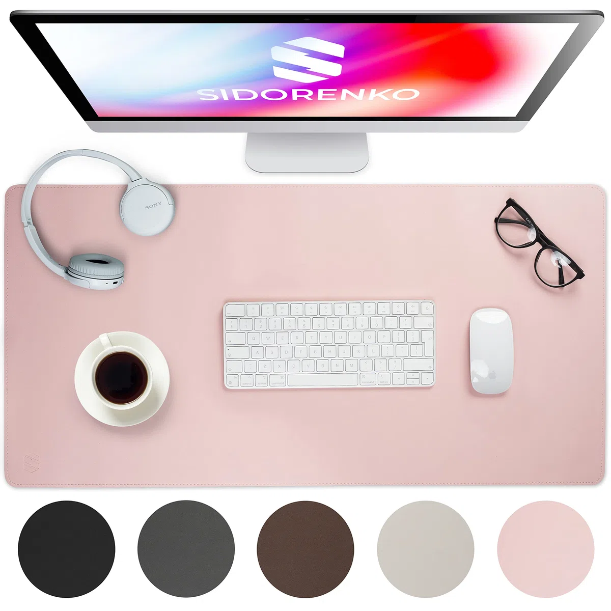 Sidorenko - Sous-main de bureau en cuir synthétique - 80 x 40 cm - Rose - Avec bords cousus - Tapis de bureau résistant à la rouille - Grand sous-main - Tapis de souris XXL
