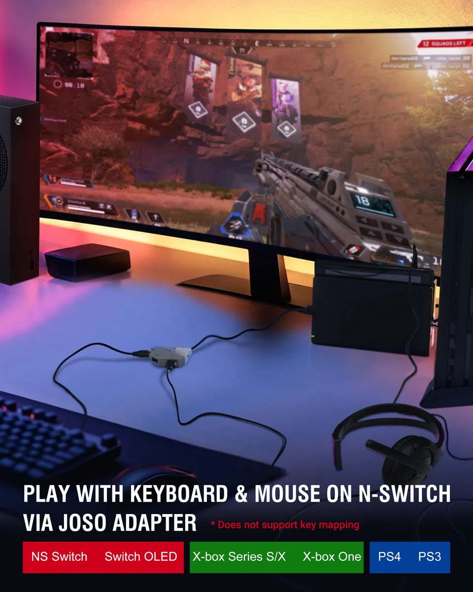 Joso Adaptateur clavier et souris pour NSwitch.Xbox, PS4, Switch Adaptateur de clavier pour jouer Fortnite Apex.FPS,RTS, convertisseur Plug and Play prend en charge la sensibilité des souris