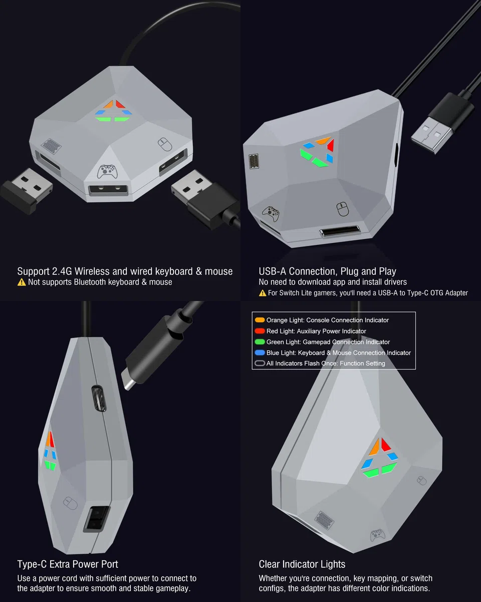 Joso Adaptateur clavier et souris pour NSwitch.Xbox, PS4, Switch Adaptateur de clavier pour jouer Fortnite Apex.FPS,RTS, convertisseur Plug and Play prend en charge la sensibilité des souris