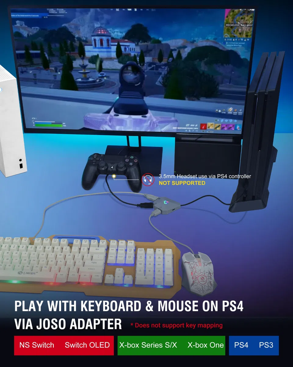 Joso Adaptateur clavier et souris pour NSwitch.Xbox, PS4, Switch Adaptateur de clavier pour jouer Fortnite Apex.FPS,RTS, convertisseur Plug and Play prend en charge la sensibilité des souris