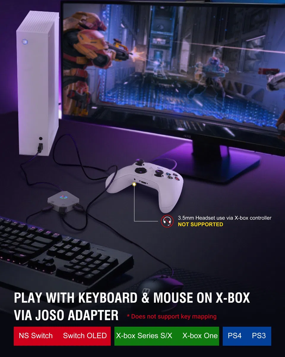 Joso Adaptateur clavier et souris pour NSwitch.Xbox, PS4, Switch Adaptateur de clavier pour jouer Fortnite Apex.FPS,RTS, convertisseur Plug and Play prend en charge la sensibilité des souris