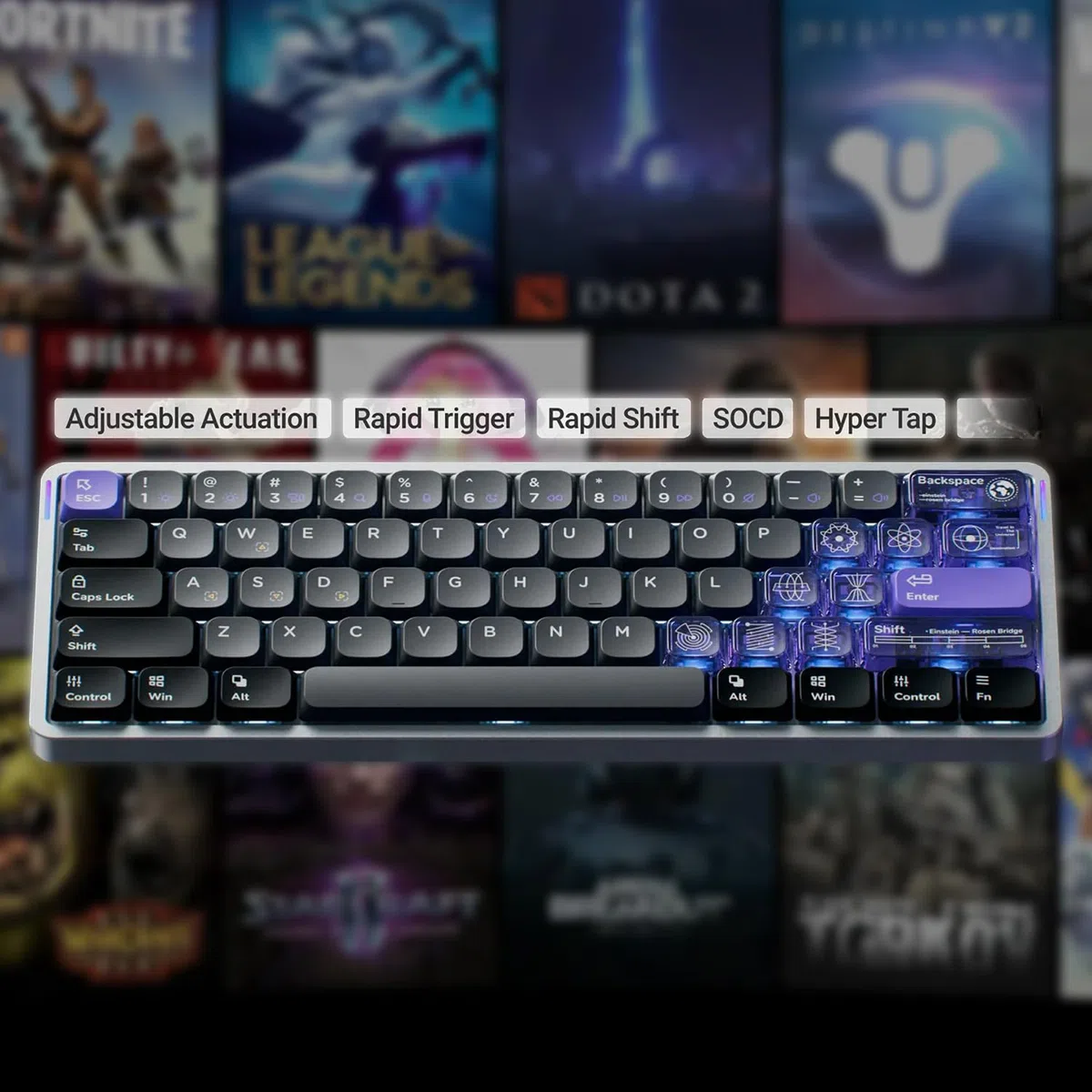 nuphy Air60 HE Clavier Magnétique, 60% QWERTY US Layout, Hot-Swap, RGB LED, QMK/Via, USB-C, Hall Effect, Rapid Trigger, Magnetic Jade Pro Switch