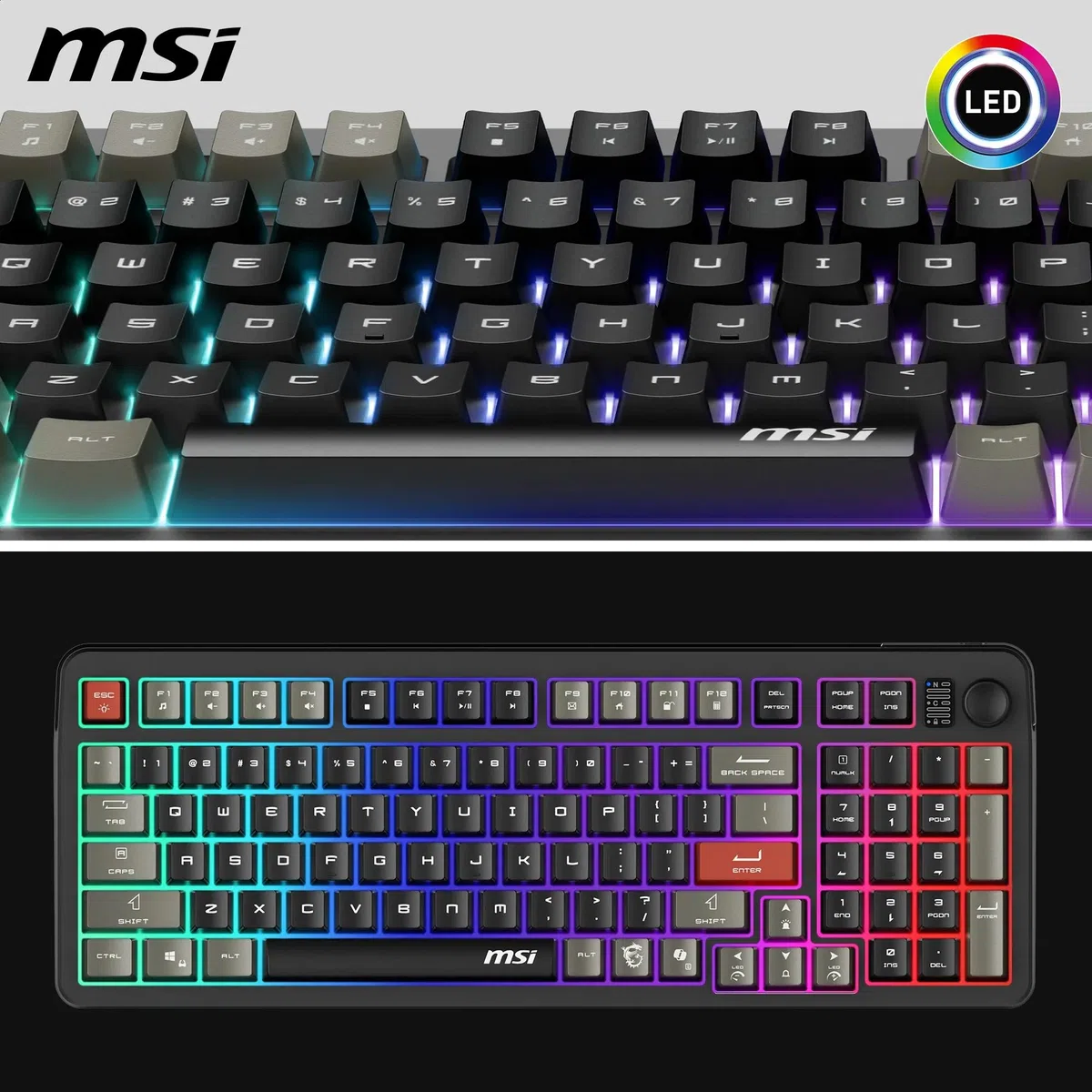 MSI Forge GK110 FR Clavier Gaming - AZERTY, Disposition FR, switches à Membrane, RGB, éclairage et Touches multimédia, Base antidérapante, Inclinaison réglables, USB 2.0 - Pleine Taille