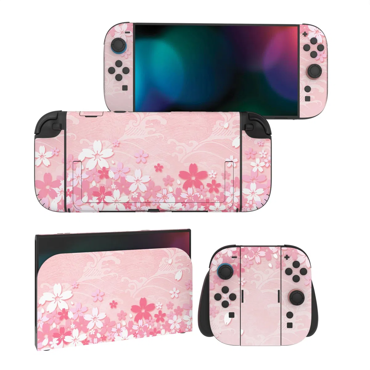 playvital Autocollant pour Nintendo Switch 2 Manette & Console & Grip & Dock,Sticker Skin Decal pour Switch 2 Accessoires Protection - Pétales Cerisier