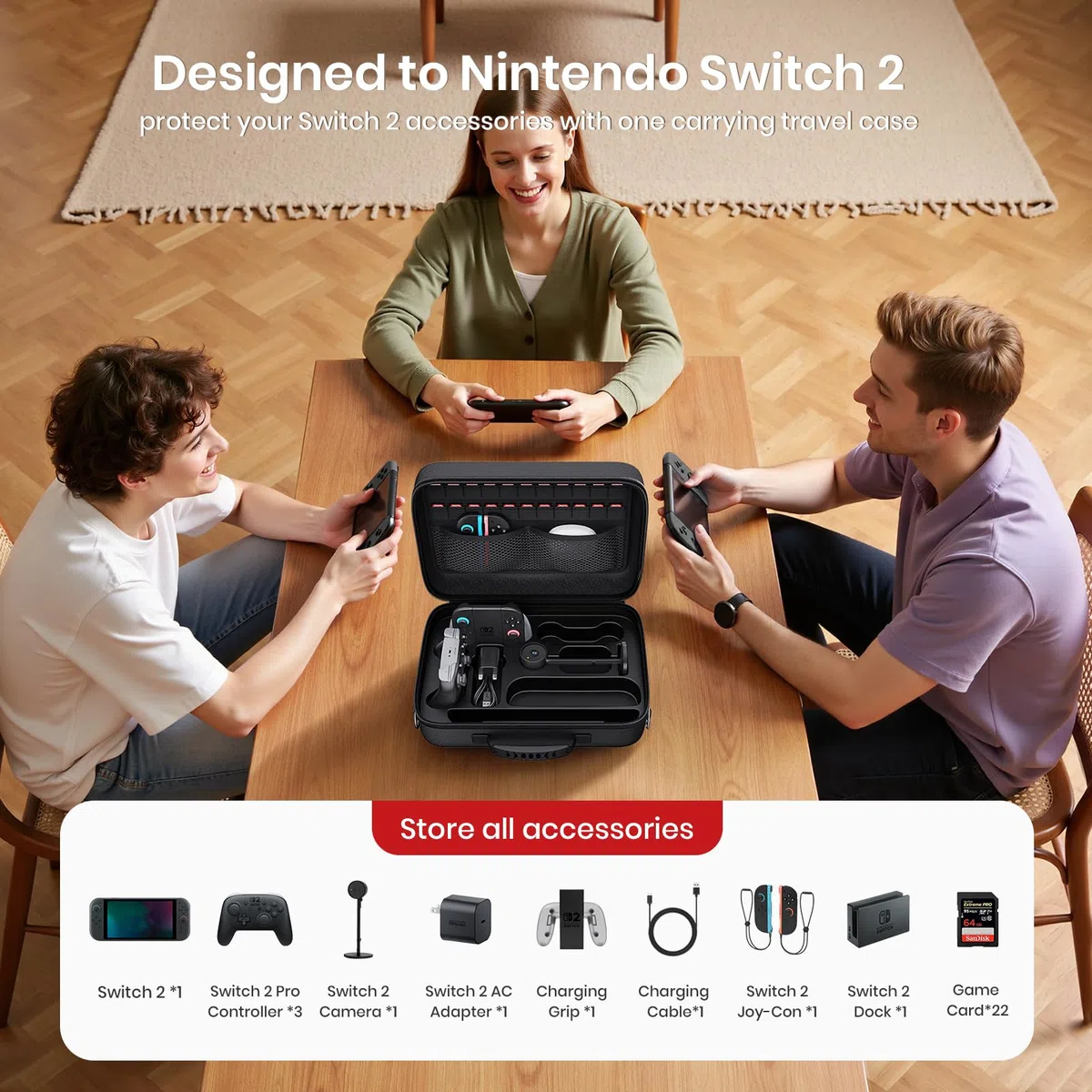 Lmcpa Étui de Protection pour Nintendo Switch 2,Housse de Transport à Coque Rigide ,Portable All Protective Hard Travel Bag for Switch 2 Console&Switch 2 Accessories (22 Cartouches Incluses)-Noir