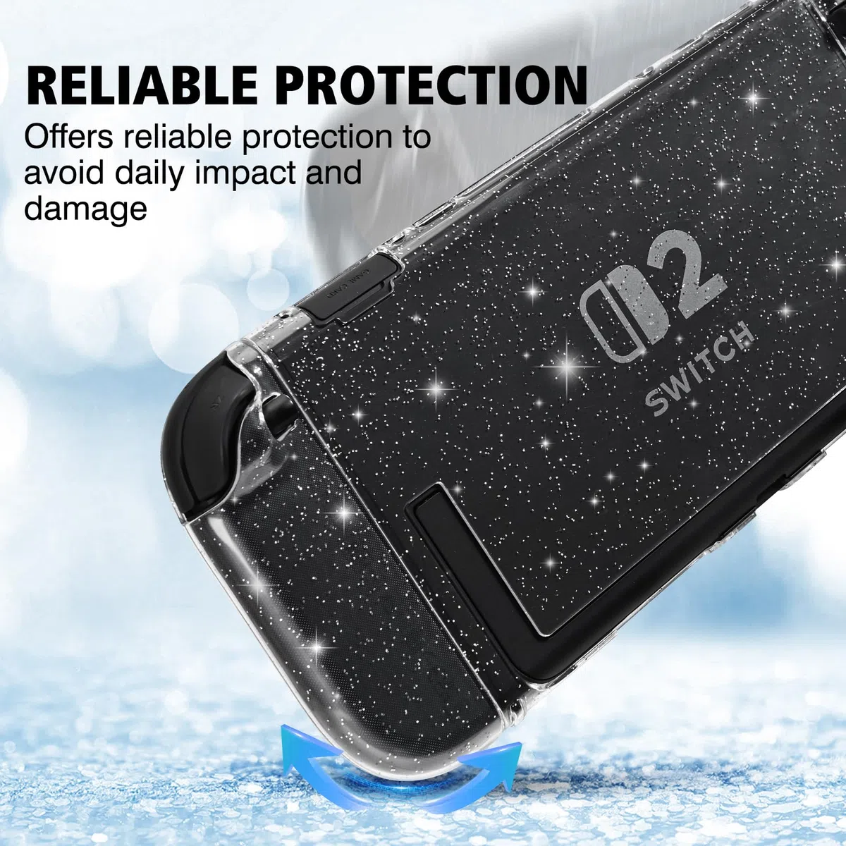 DLseego Paillettes Coque Compatible avec la Switch 2,Solide Étincelant Transparent Housse de Protection avec Silicone Souple Poignée Cover,Antichoc et Design Split