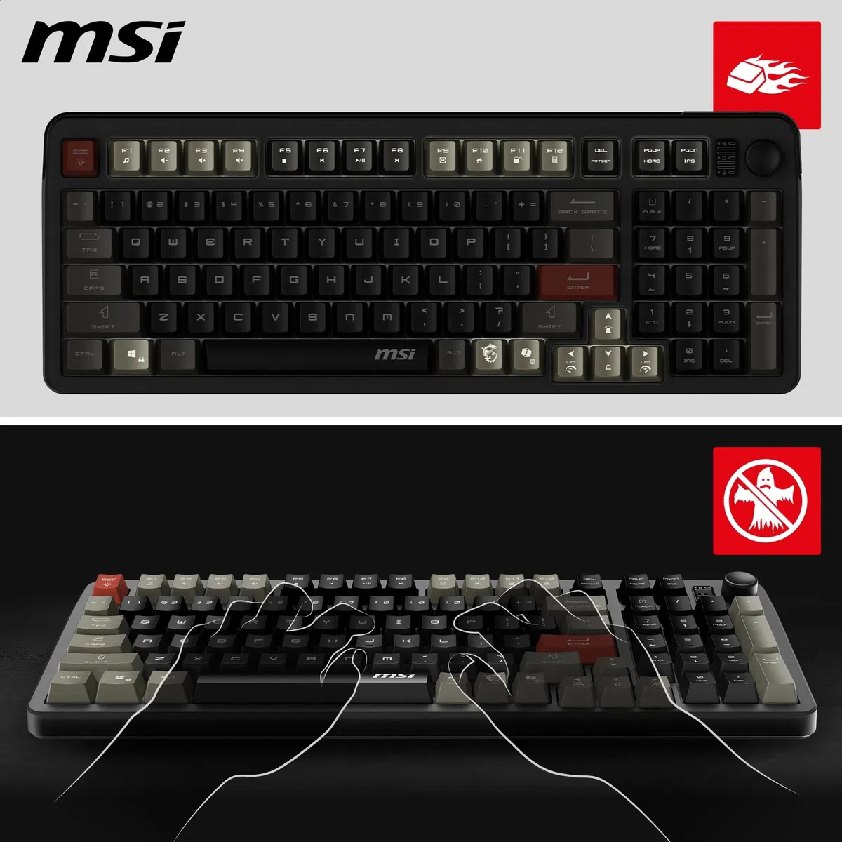 MSI Forge GK110 FR Clavier Gaming - AZERTY, Disposition FR, switches à Membrane, RGB, éclairage et Touches multimédia, Base antidérapante, Inclinaison réglables, USB 2.0 - Pleine Taille