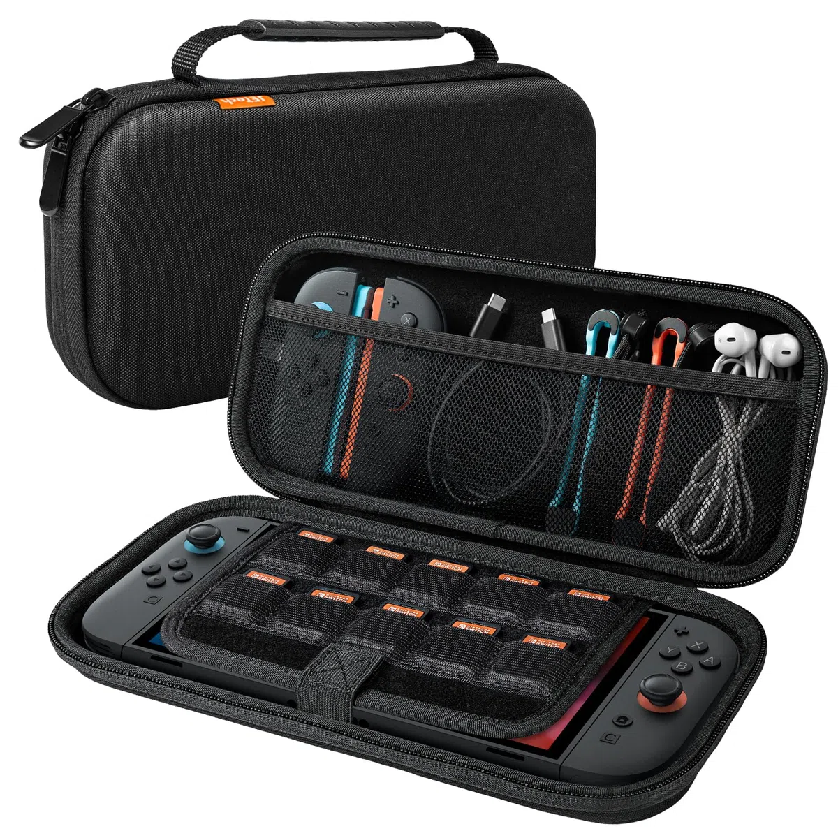 JETech Coque de Transport pour Nintendo Switch 2 (2025) 7,9 Pouces, Sac de Voyage Portable Rigide avec 10 Emplacements pour Cartes de Jeu et Pochette pour Accessoires, Légère Anti-Rayures (Noir)