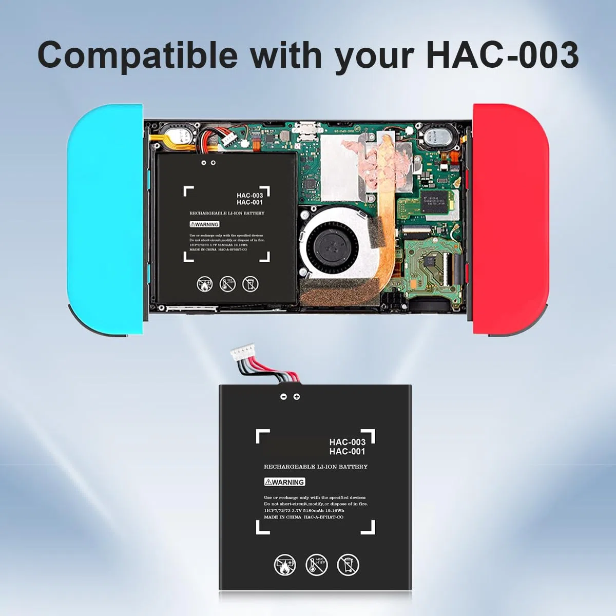 Batterie pour HAC-003, 5180mAh Nouvelle Batterie Haute capacité améliorée de Remplacement pour la Console Nintendo Switch 2017 (HAC-001), avec kit d'outils de réparation