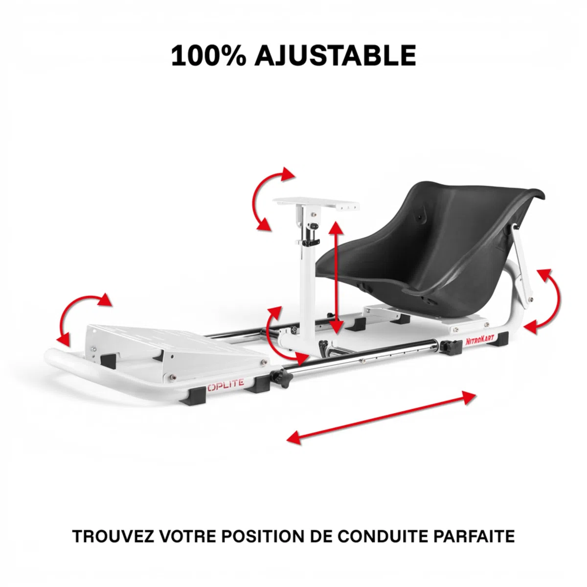 OPLITE NitroKart V2 Cockpit Sim Racing Réglable Enfant Adulte White