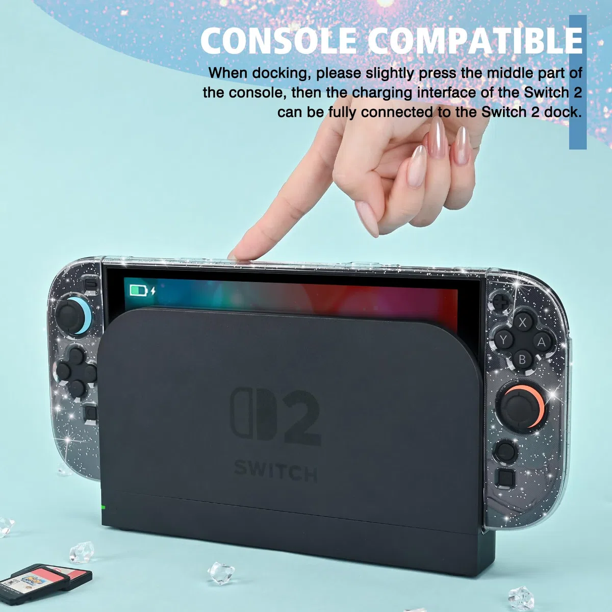 DLseego Paillettes Coque Compatible avec la Switch 2,Solide Étincelant Transparent Housse de Protection avec Silicone Souple Poignée Cover,Antichoc et Design Split