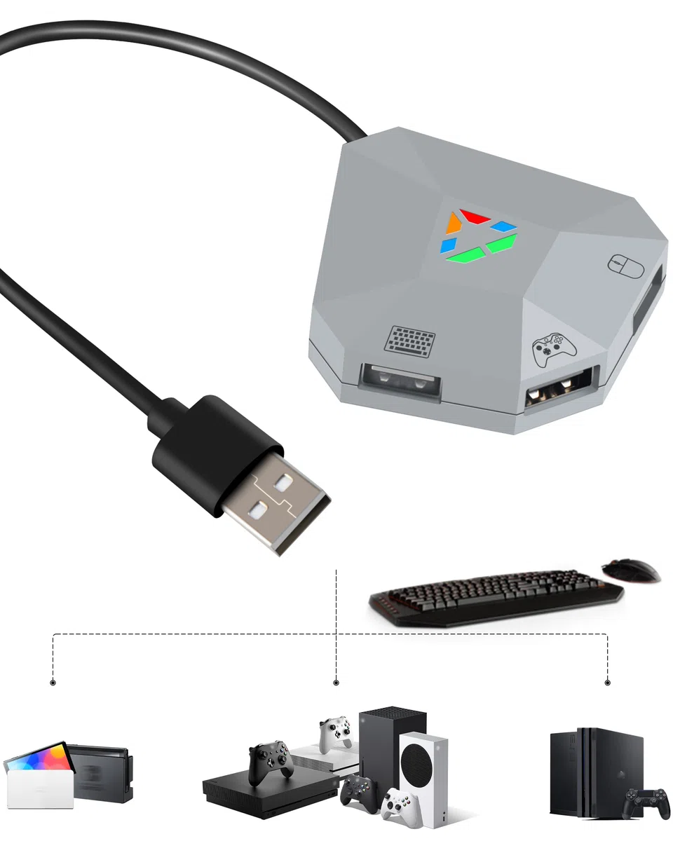 Joso Adaptateur clavier et souris pour NSwitch.Xbox, PS4, Switch Adaptateur de clavier pour jouer Fortnite Apex.FPS,RTS, convertisseur Plug and Play prend en charge la sensibilité des souris