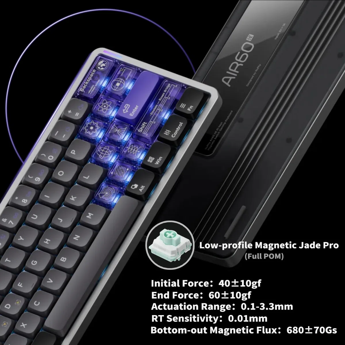 nuphy Air60 HE Clavier Magnétique, 60% QWERTY US Layout, Hot-Swap, RGB LED, QMK/Via, USB-C, Hall Effect, Rapid Trigger, Magnetic Jade Pro Switch