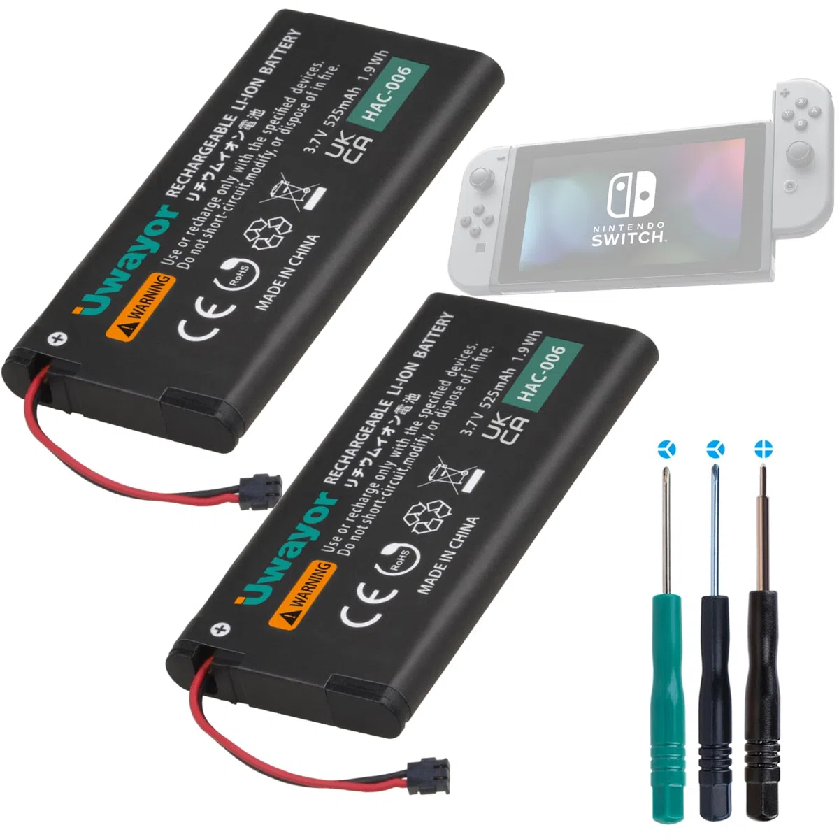 Batterie HAC-006 Batterie de remplacement pour contrôleur Nintendo Switch Joy-Con HAC-015 HAC-016 avec kit d’outils 2-Pack HAC-A-JCL-C0, HAC-A-JCR-C0
