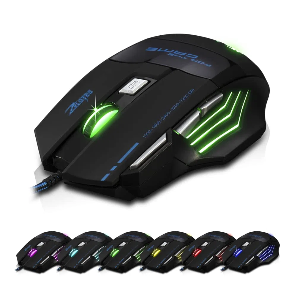 zelotes Souris Gamer Filaire,7200DPI,7 Boutons,Haute Précision,Conception Ergonomique,LED,Optique USB Souris de Jeu pour PC,Ordinateur Portable,Mac,Noir