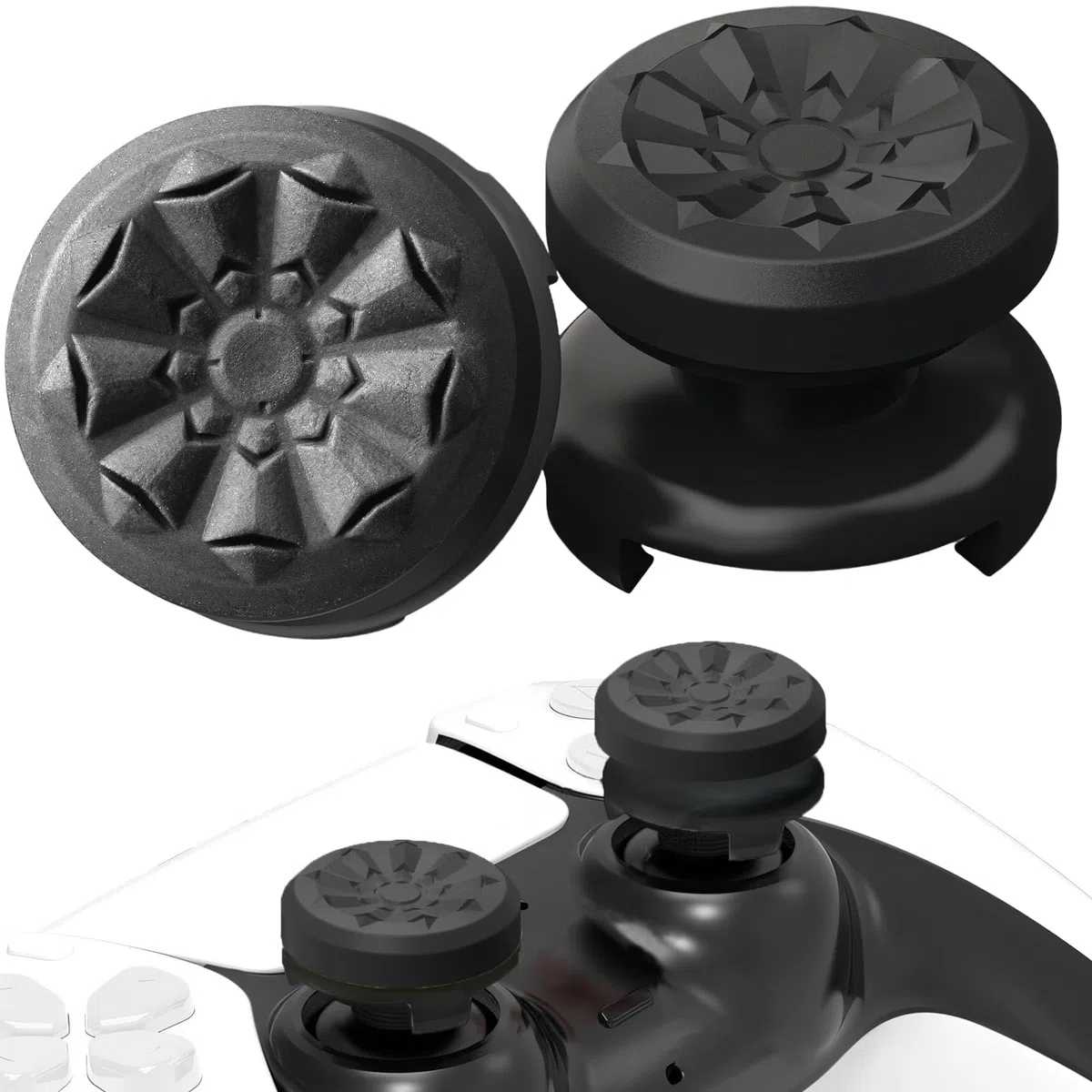 TEUVO Thumbsticks Capuchons Joystick PS5 - FPS Joystick Thumb Grip pour PS4 Grips Manette PS5 Silicone Caps Accessoires Manette Controller à Aide avec Viser, Réduire Pouce Fatigue, Noir 2 pièces