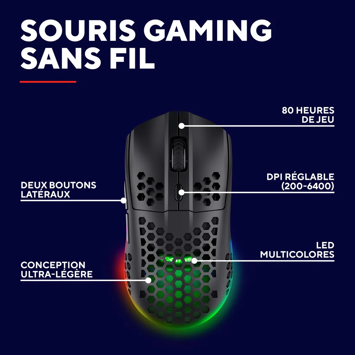 GXTrust Trust Gaming GXT 929 Helox Souris Gaming sans Fil Ultralégère 75g, 80h de Batterie, Récepteur Micro-USB 2,4 GHz, DPI Réglable 800-4800, Souris Gamer Rechargeable LED PC Ordinateur - Noir