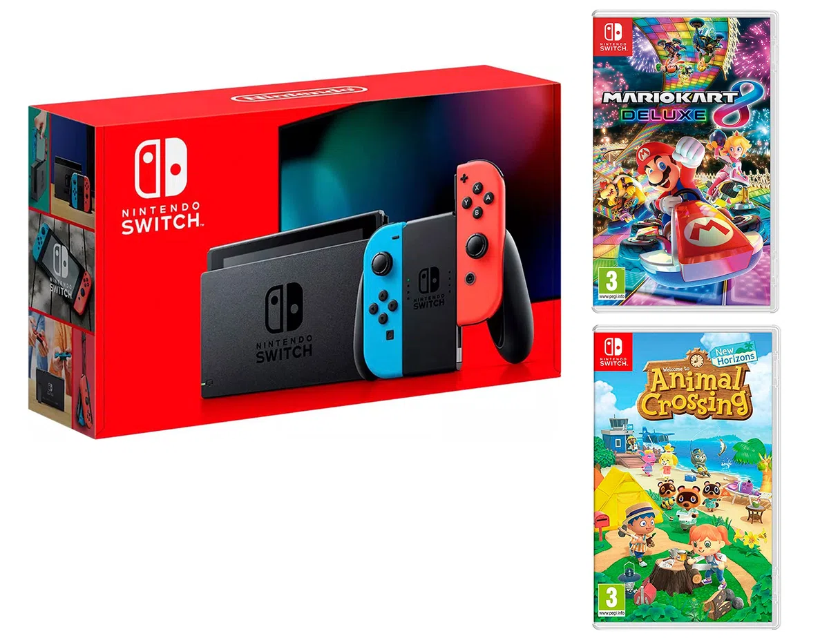 Nintendo_Switch Rouge/Bleu Néon 32Go [nouveau modèle] + Animal Crossing: New Horizons + Mario Kart 8 Deluxe