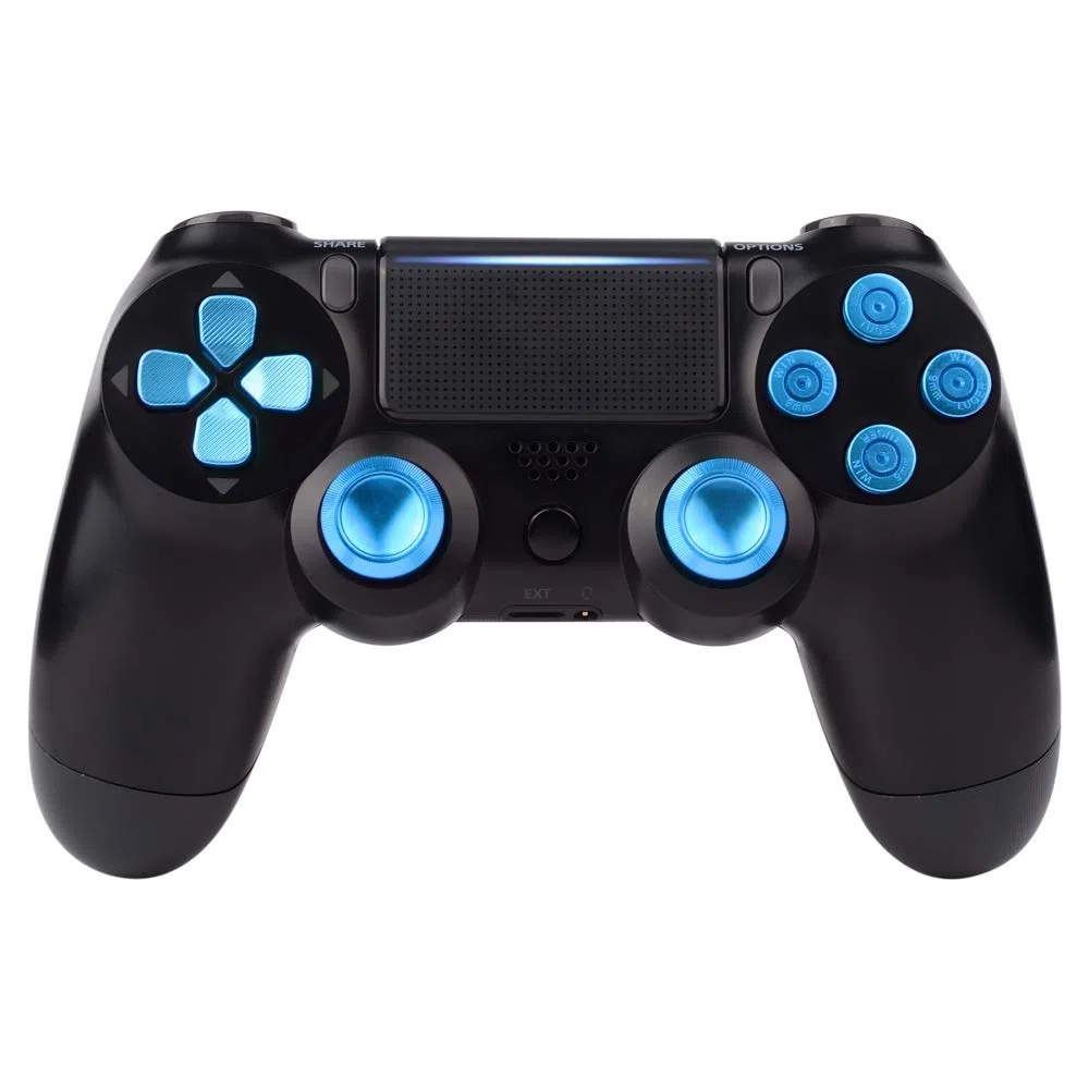 eXtremeRate Boutons Métal de Remplacement pour ps4 Manette, Bouton ABXY Joysticks D-Pad pour ps4 Slim Pro Manette,Bleu