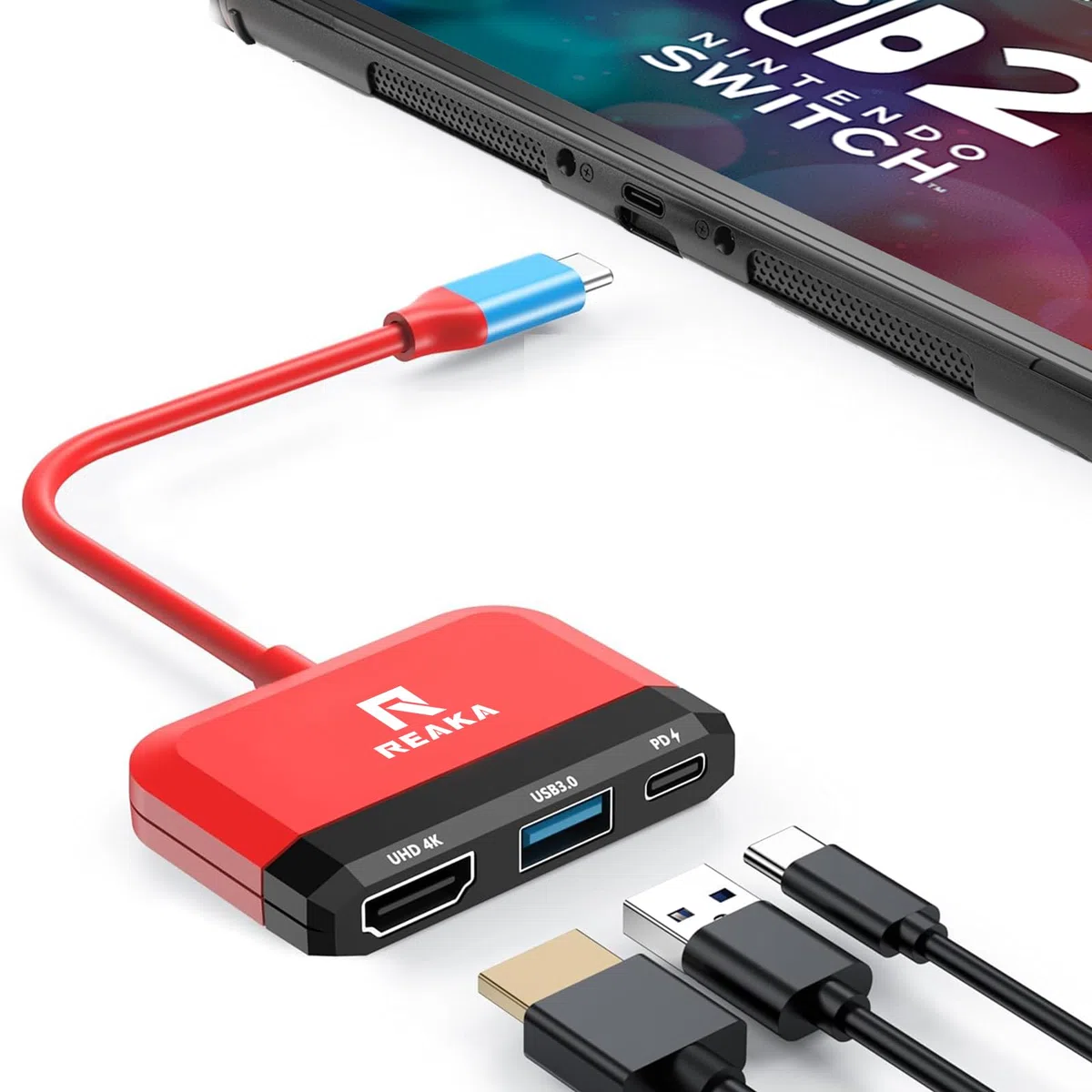 RREAKA Station d'accueil pour Nintendo Switch OLED, adaptateur TV 3 en 1 avec HDMI 4K, port USB 3.0, charge de type C 100 W, station d'accueil portable de voyage, pour Samsung Dex S24, MacBook