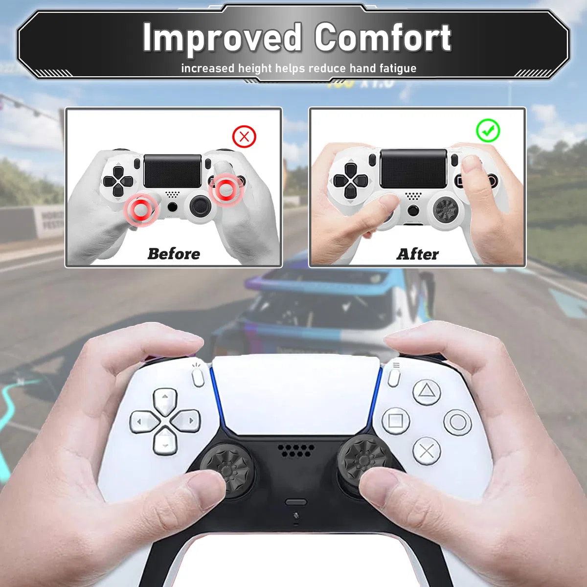 TEUVO Thumbsticks Capuchons Joystick PS5 - FPS Joystick Thumb Grip pour PS4 Grips Manette PS5 Silicone Caps Accessoires Manette Controller à Aide avec Viser, Réduire Pouce Fatigue, Noir 2 pièces