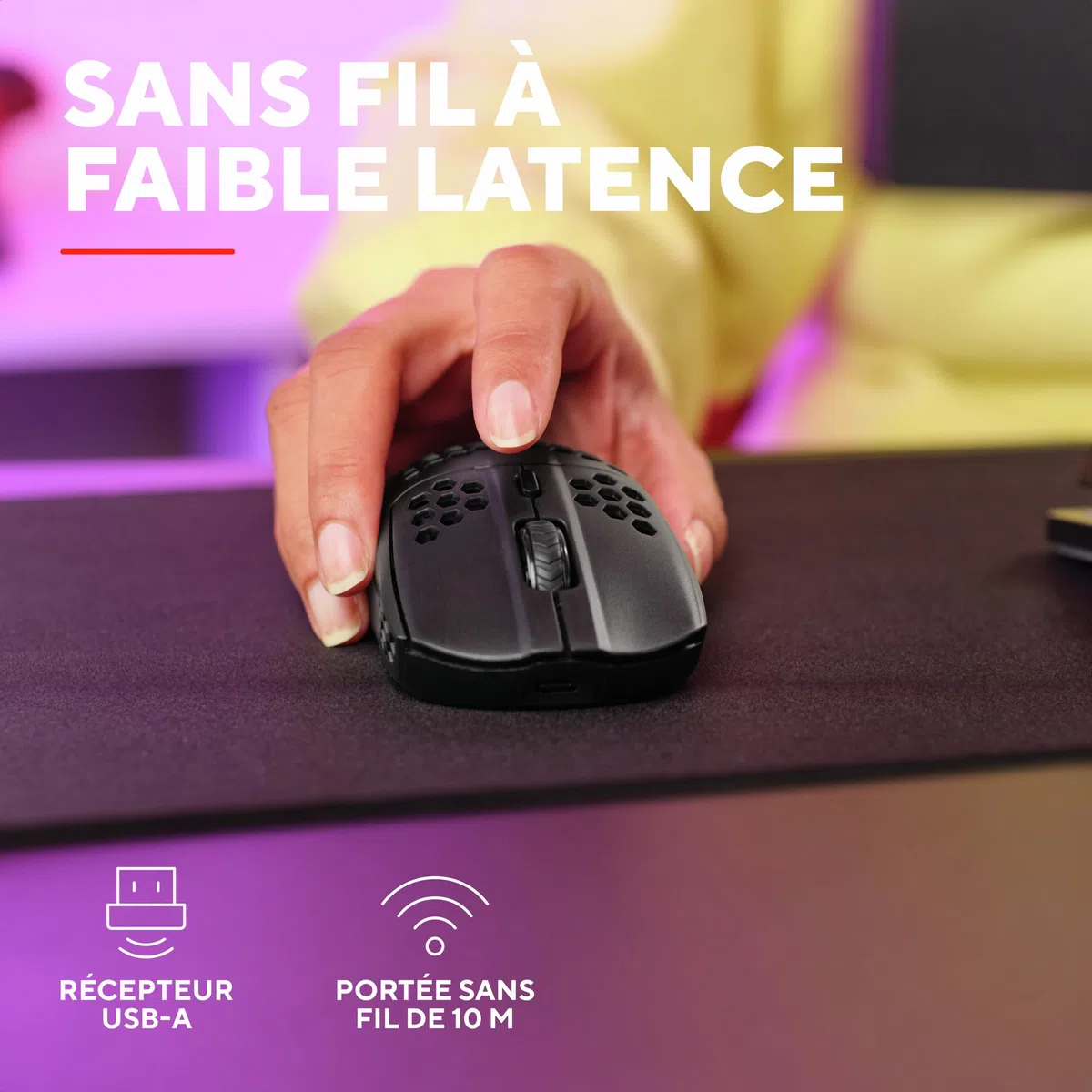 GXTrust Trust Gaming GXT 929 Helox Souris Gaming sans Fil Ultralégère 75g, 80h de Batterie, Récepteur Micro-USB 2,4 GHz, DPI Réglable 800-4800, Souris Gamer Rechargeable LED PC Ordinateur - Noir