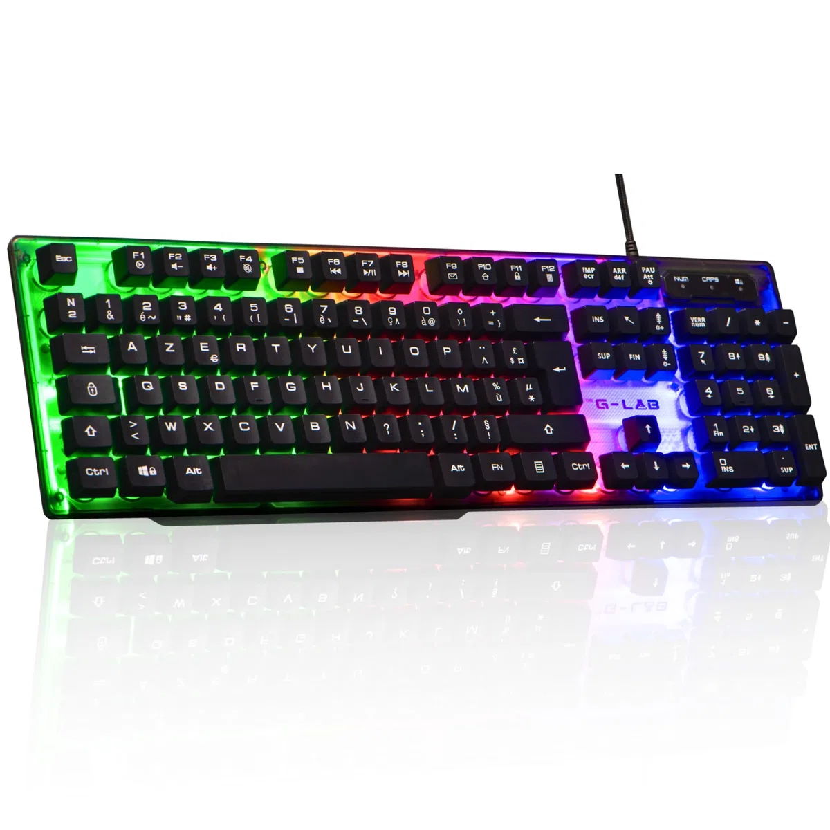 The G-Lab - Keyz Néon - Clavier gamer AZERTY Filaire USB, Rétroéclairage LED Rainbow - Clavier gaming semi-mécanique, 19 touches Antighosting, 12 raccourcis multimédias - PC/PS4/PS5/XBOX – New
