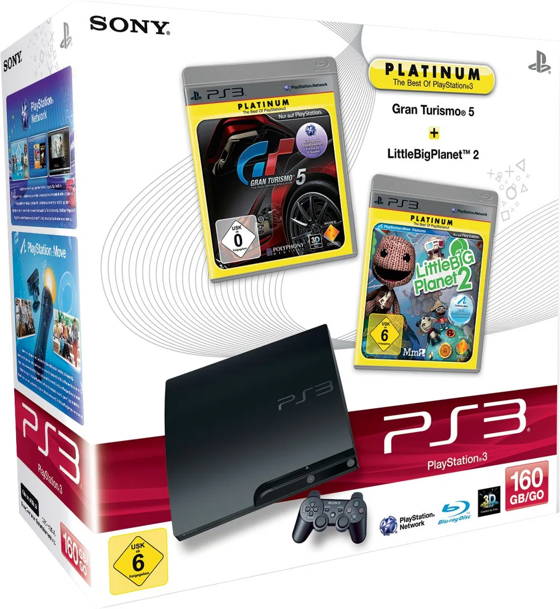 Console PS3 Super slim 160 GB + Gran Turismo 5 [Platinum] + LittleBigPlanet 2 [Platinum] [import allemand]